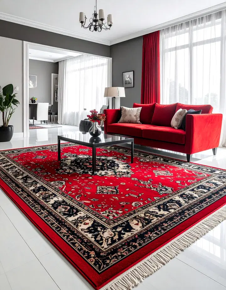Elegantní černo-červený obývací pokoj: inspirace pro odvážný a luxusní interiér
