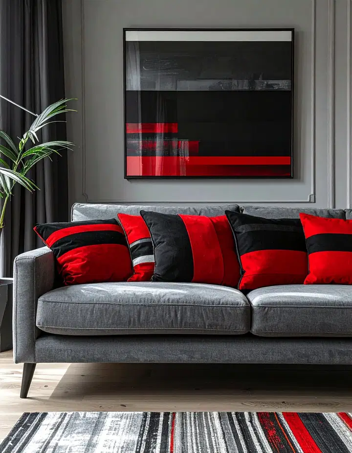 Elegantní černo-červený obývací pokoj: inspirace pro odvážný a luxusní interiér