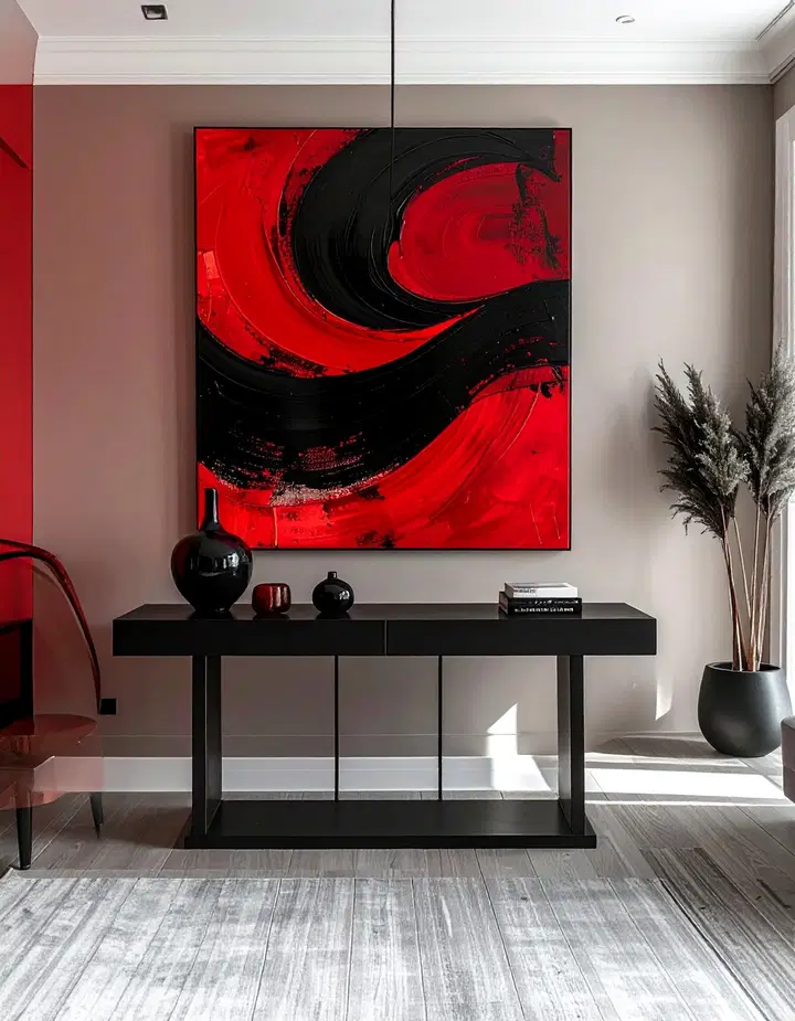 Elegantní černo-červený obývací pokoj: inspirace pro odvážný a luxusní interiér