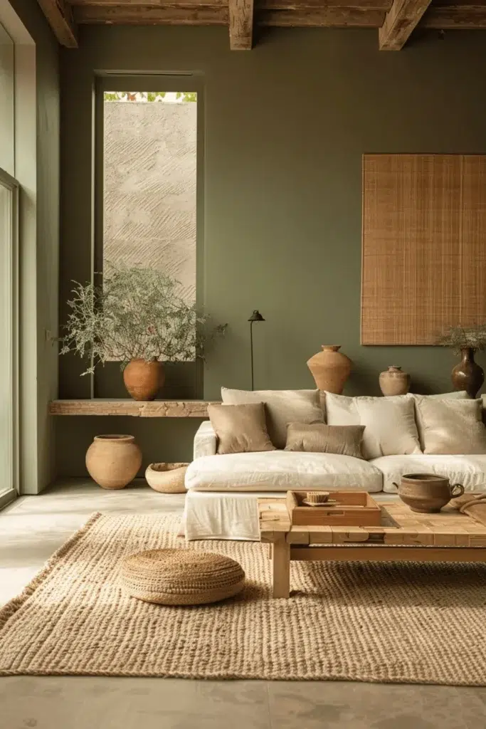 Inspirace pro obývací pokoj ve stylu wabi-sabi