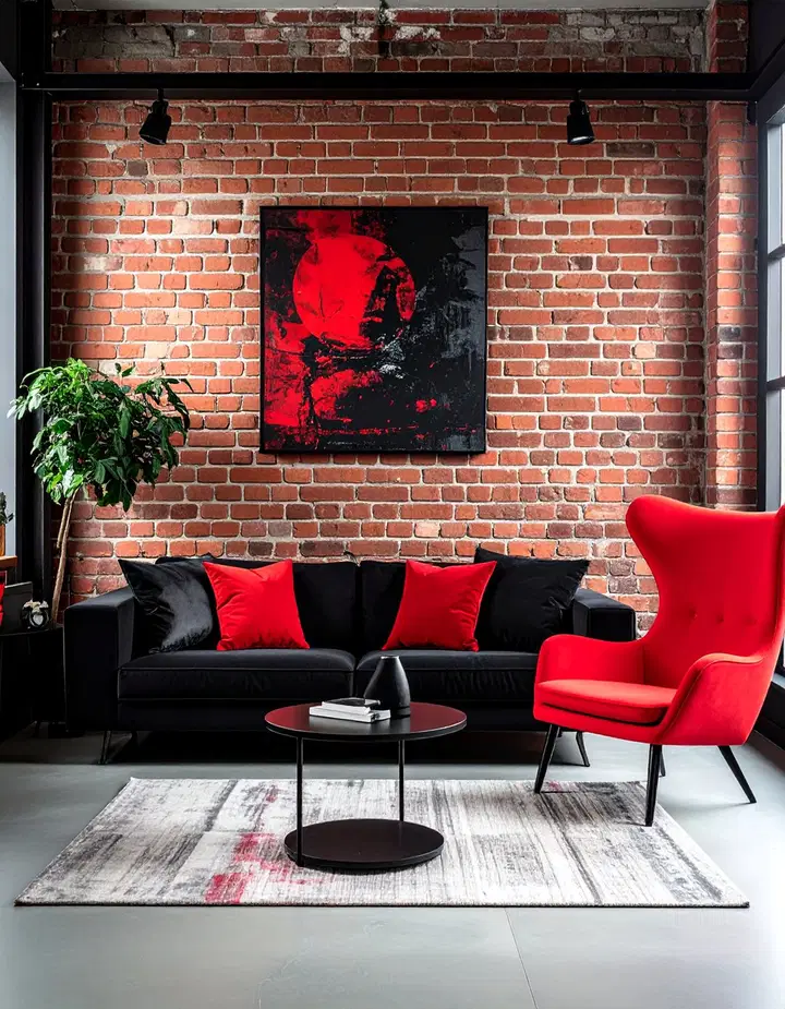 Elegantní černo-červený obývací pokoj: inspirace pro odvážný a luxusní interiér