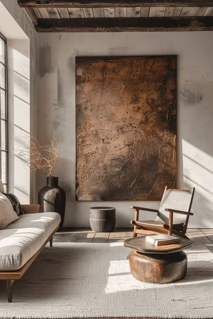 Inspirace pro obývací pokoj ve stylu wabi-sabi