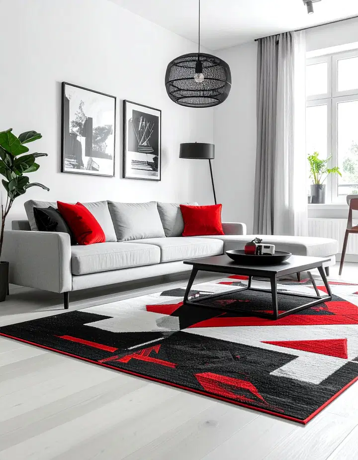Elegantní černo-červený obývací pokoj: inspirace pro odvážný a luxusní interiér