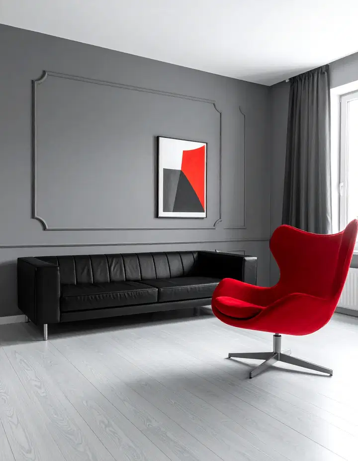Elegantní černo-červený obývací pokoj: inspirace pro odvážný a luxusní interiér
