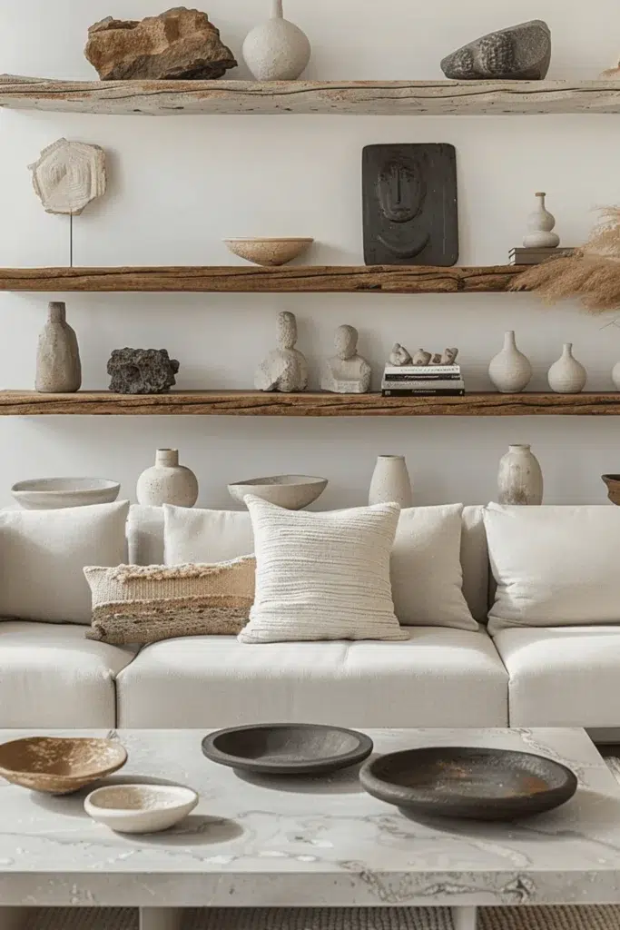 Inspirace pro obývací pokoj ve stylu wabi-sabi