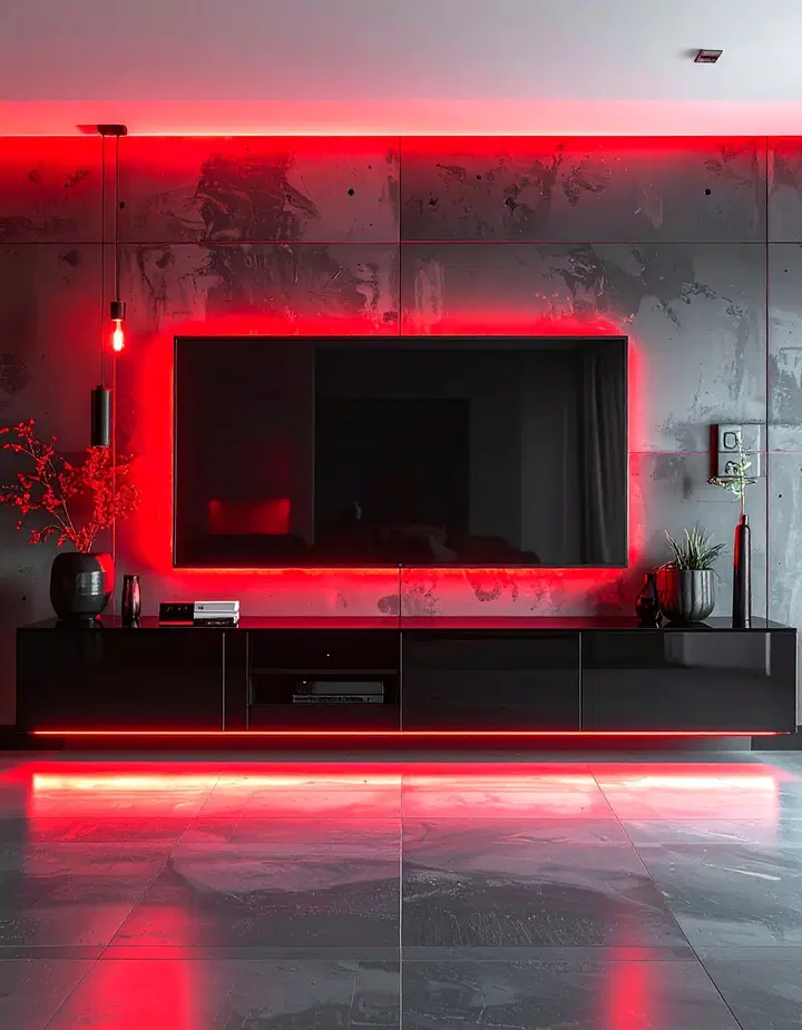 Elegantní černo-červený obývací pokoj: inspirace pro odvážný a luxusní interiér