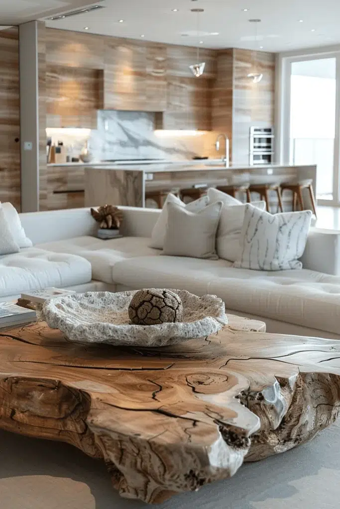 Inspirace pro obývací pokoj ve stylu wabi-sabi