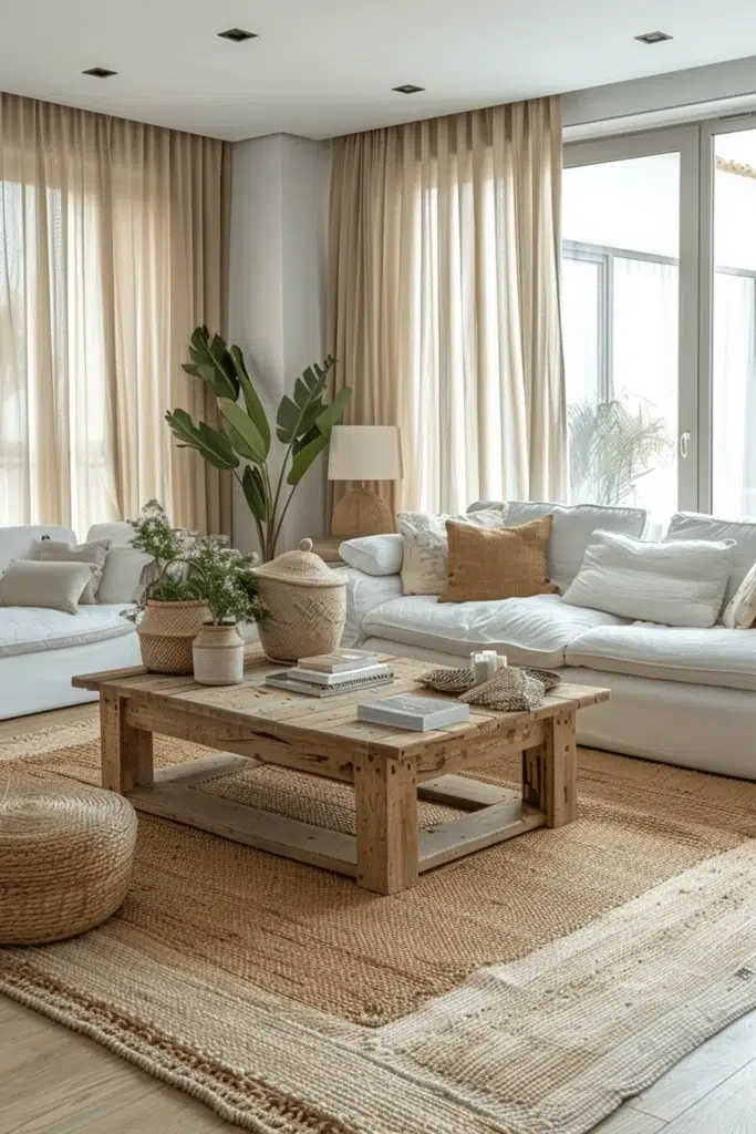 Inspirace pro obývací pokoj ve stylu wabi-sabi