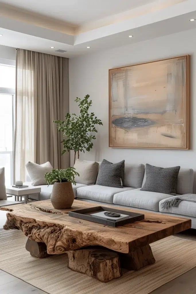 Inspirace pro obývací pokoj ve stylu wabi-sabi