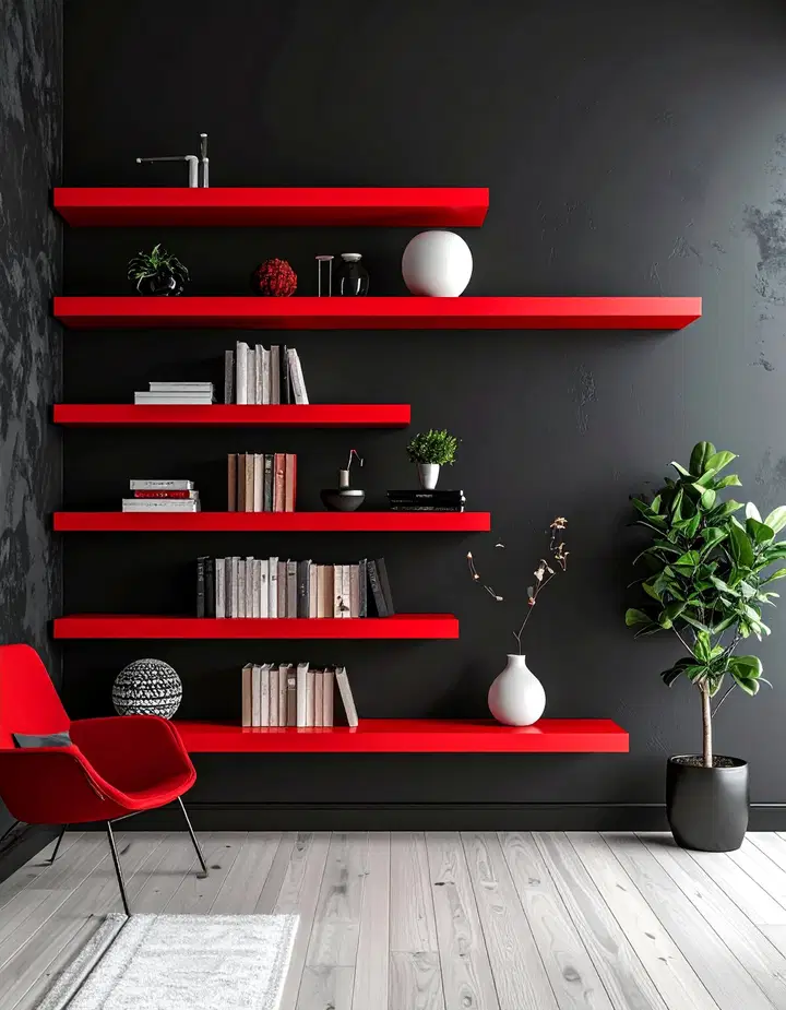 Elegantní černo-červený obývací pokoj: inspirace pro odvážný a luxusní interiér