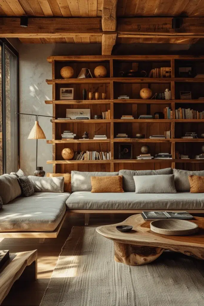 Inspirace pro obývací pokoj ve stylu wabi-sabi