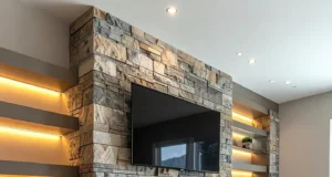 Lineární krb s TV nad ním: inspirace pro útulné večery