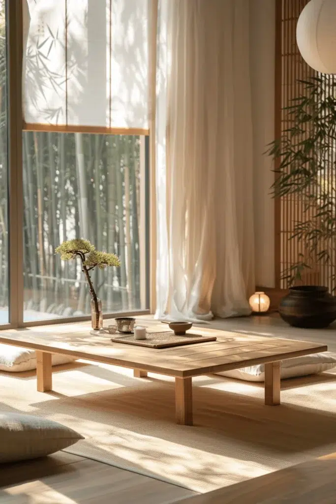 Inspirace pro obývací pokoj ve stylu wabi-sabi
