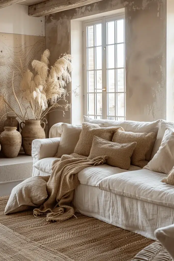 Inspirace pro obývací pokoj ve stylu wabi-sabi