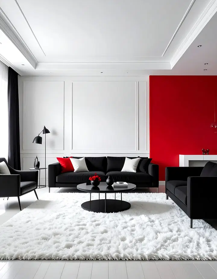 Elegantní černo-červený obývací pokoj: inspirace pro odvážný a luxusní interiér