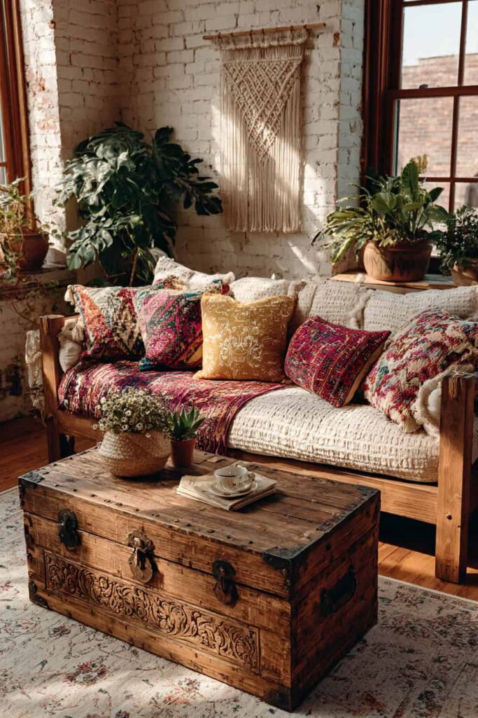 Nápadité inspirace pro obývací pokoj v boho stylu