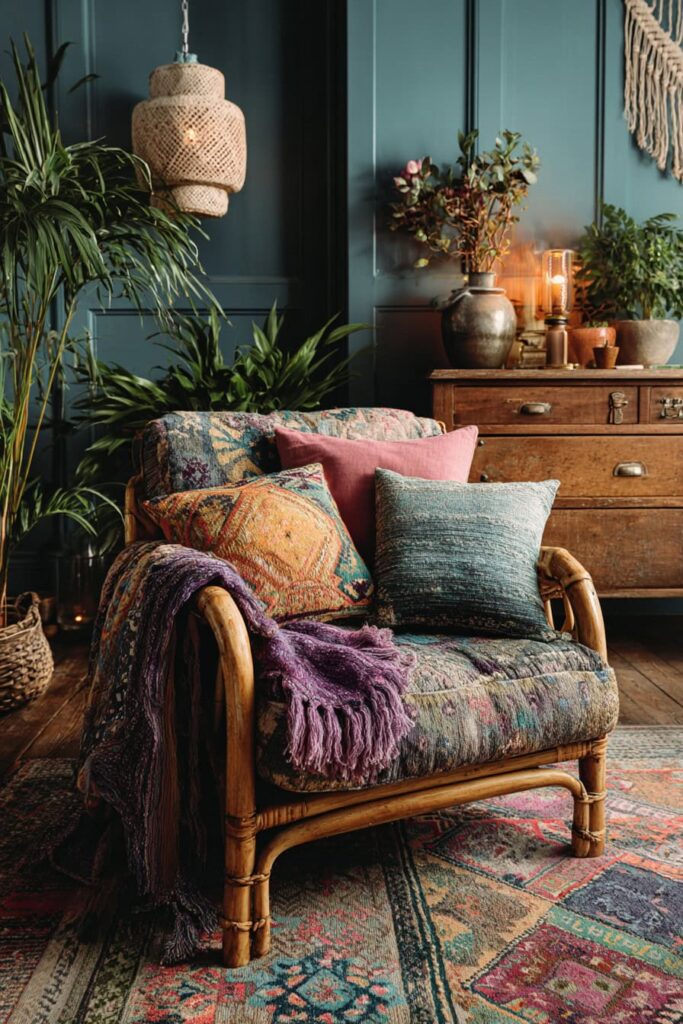 Nápadité inspirace pro obývací pokoj v boho stylu