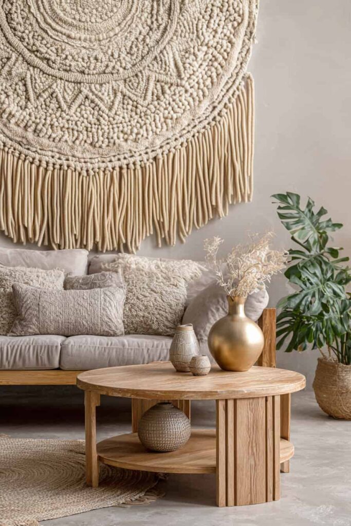 Nápadité inspirace pro obývací pokoj v boho stylu