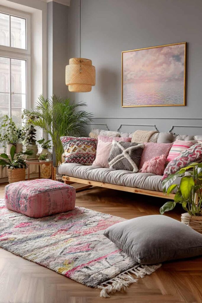 Nápadité inspirace pro obývací pokoj v boho stylu