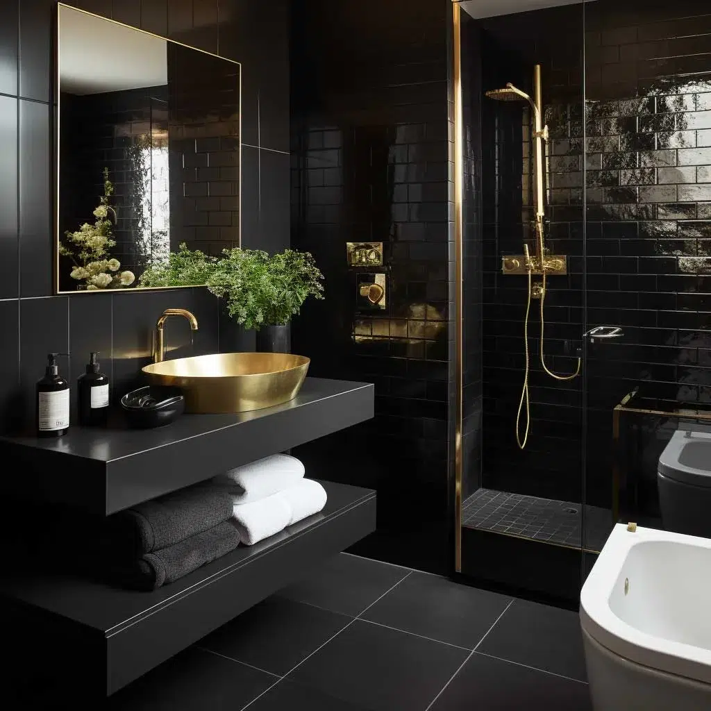 Elegantní inspirace pro černou koupelnu, která působí luxusně, moderně a nezapomenutelně