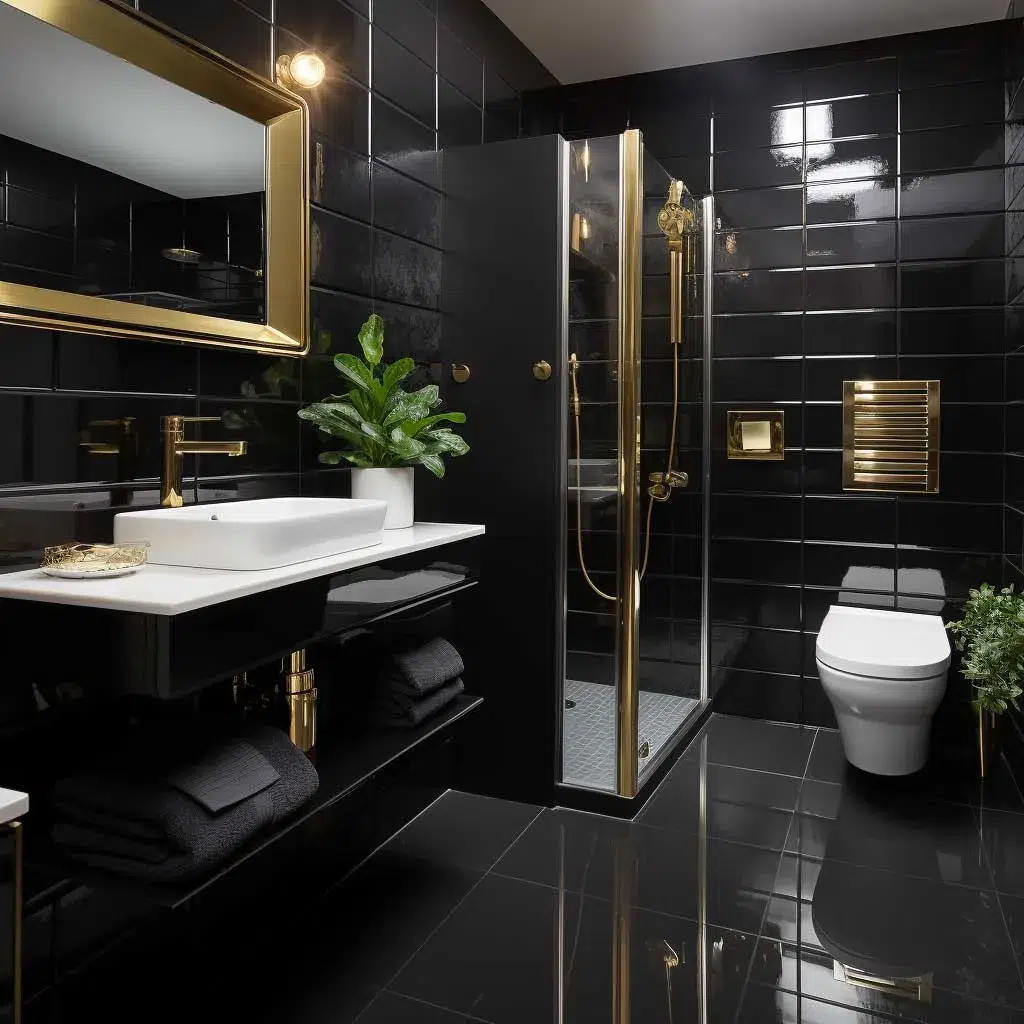 Elegantní inspirace pro černou koupelnu, která působí luxusně, moderně a nezapomenutelně