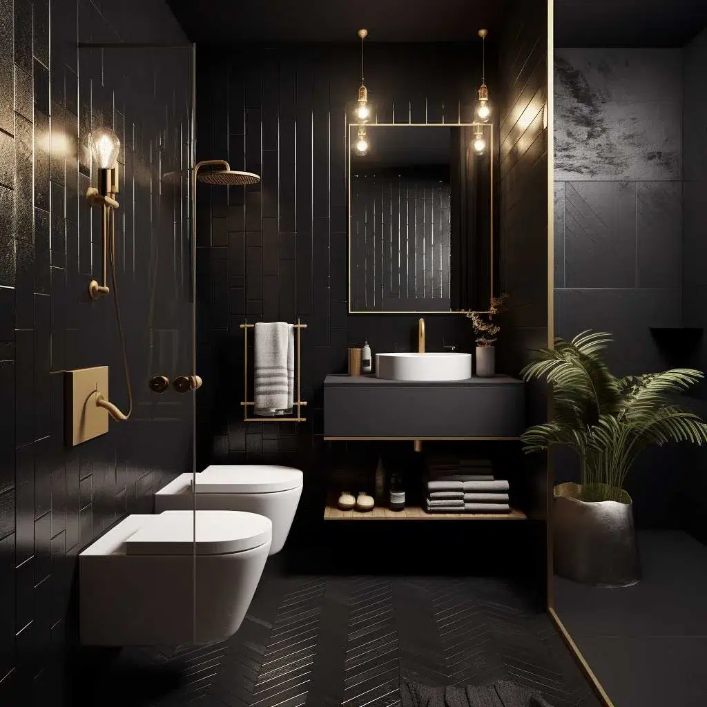 Elegantní inspirace pro černou koupelnu, která působí luxusně, moderně a nezapomenutelně