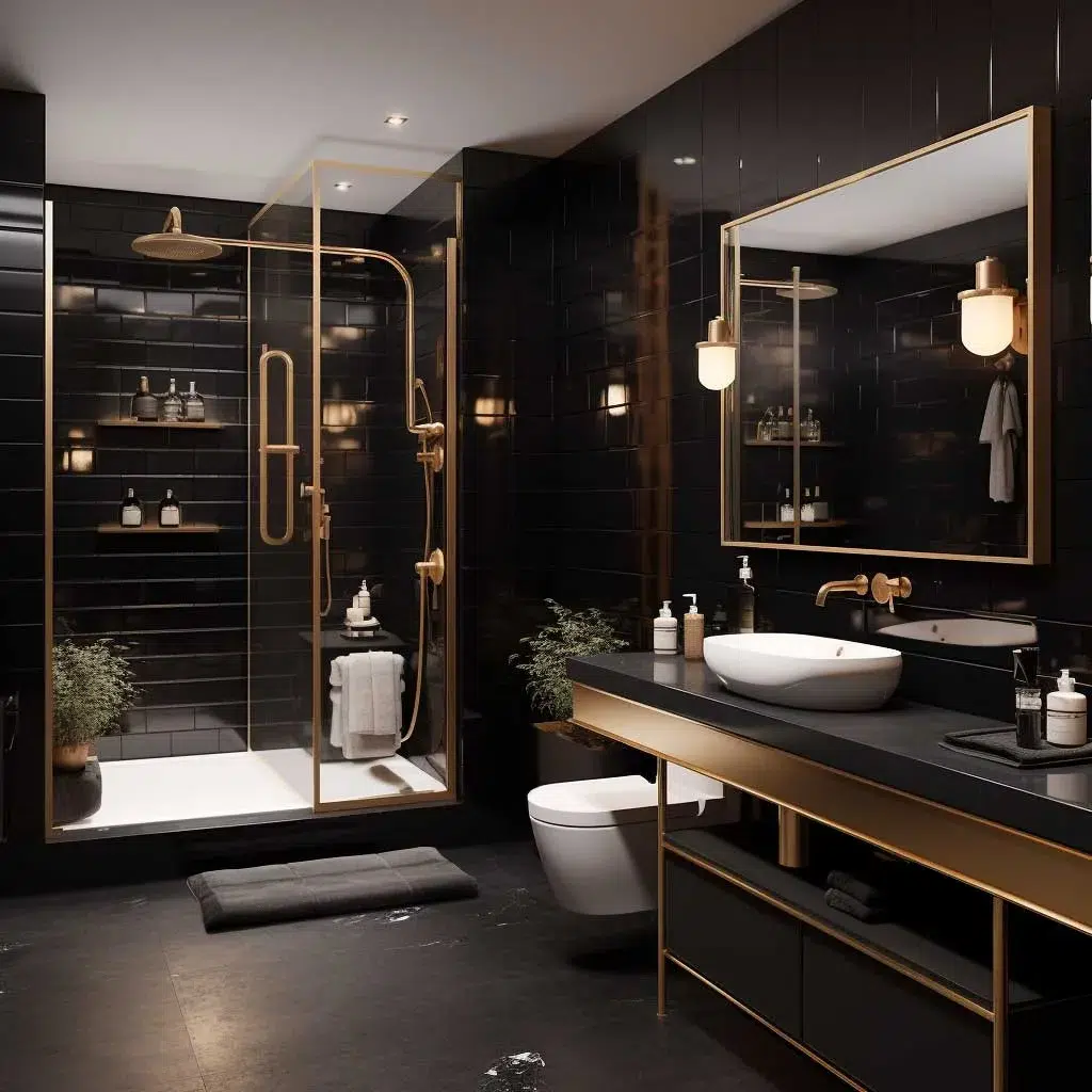 Elegantní inspirace pro černou koupelnu, která působí luxusně, moderně a nezapomenutelně