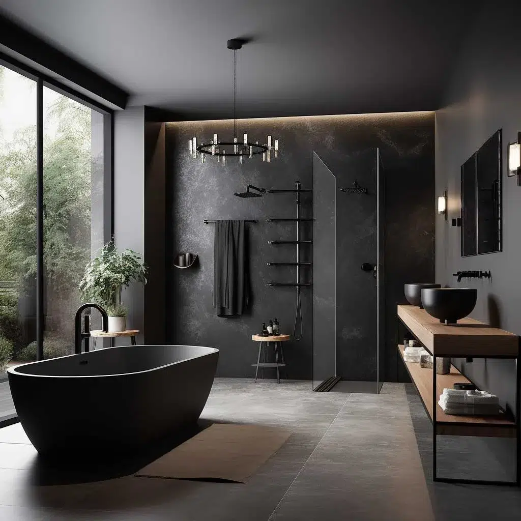 Elegantní inspirace pro černou koupelnu, která působí luxusně, moderně a nezapomenutelně