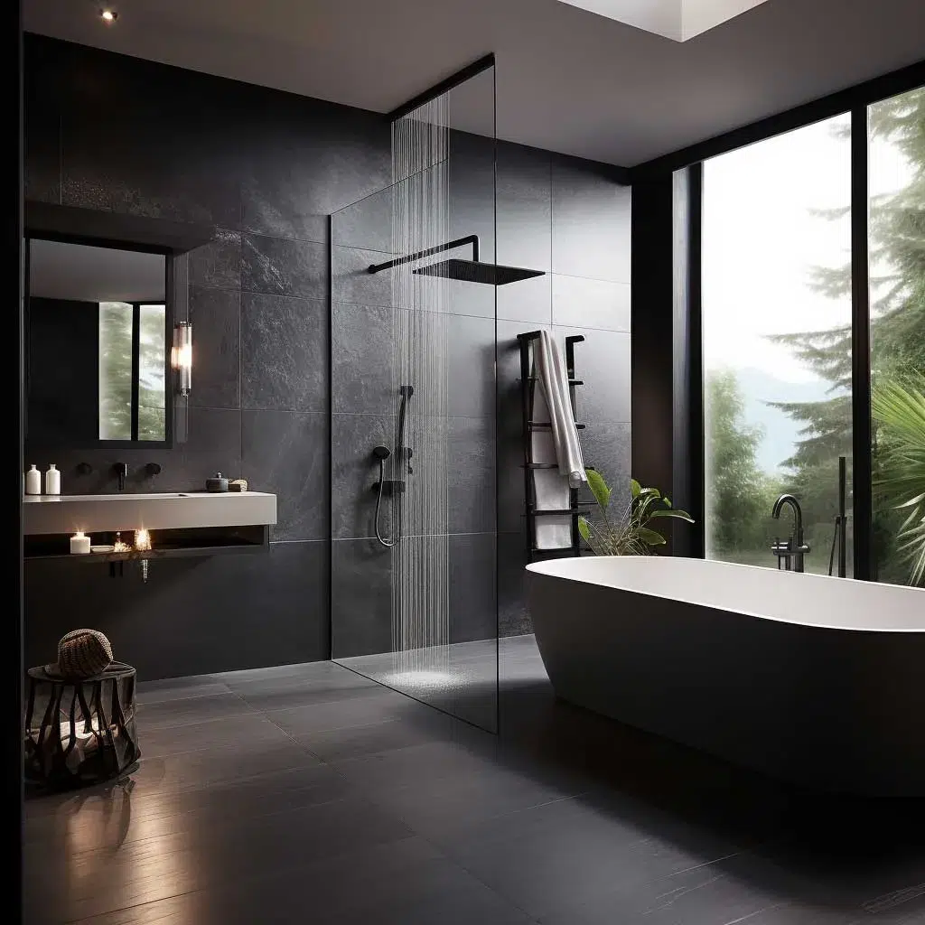Elegantní inspirace pro černou koupelnu, která působí luxusně, moderně a nezapomenutelně