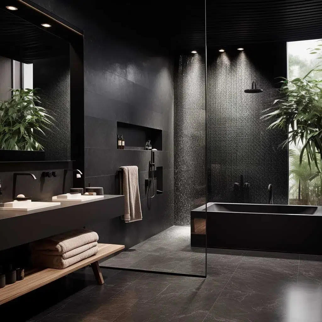 Elegantní inspirace pro černou koupelnu, která působí luxusně, moderně a nezapomenutelně