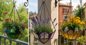 Ze starého vitrážového stínidla originální květináč: Nápad pro balkon, terasu i zahradu