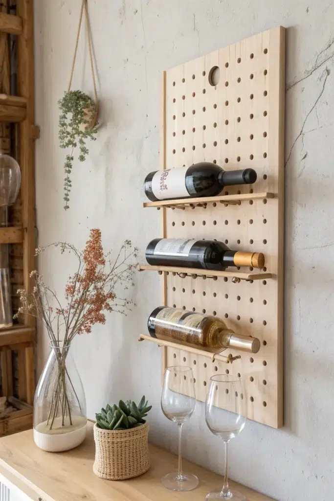 Kreativní DIY nástěnné stojany na víno, které promění stěnu v designový klenot