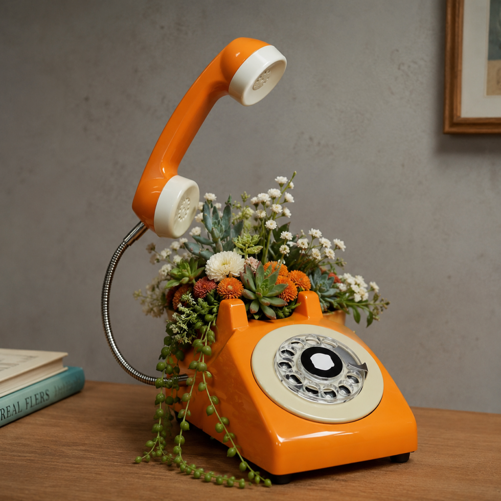 Staré a retro telefony jako originální květinové dekorace