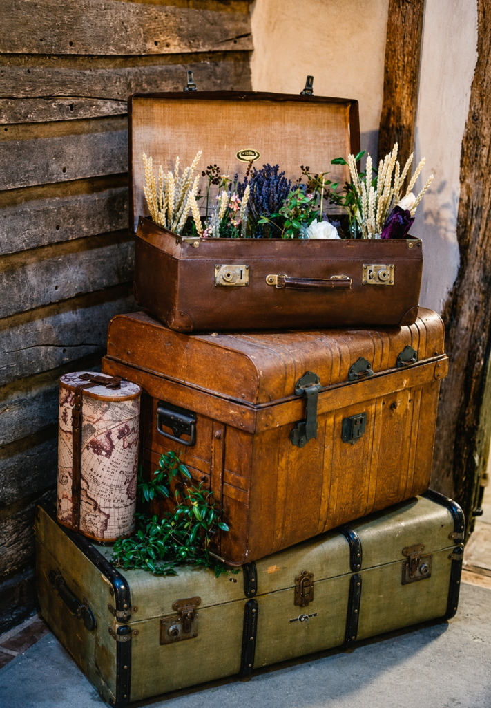 Kouzlo upcyklovaných kufříků s květinami ve vintage stylu