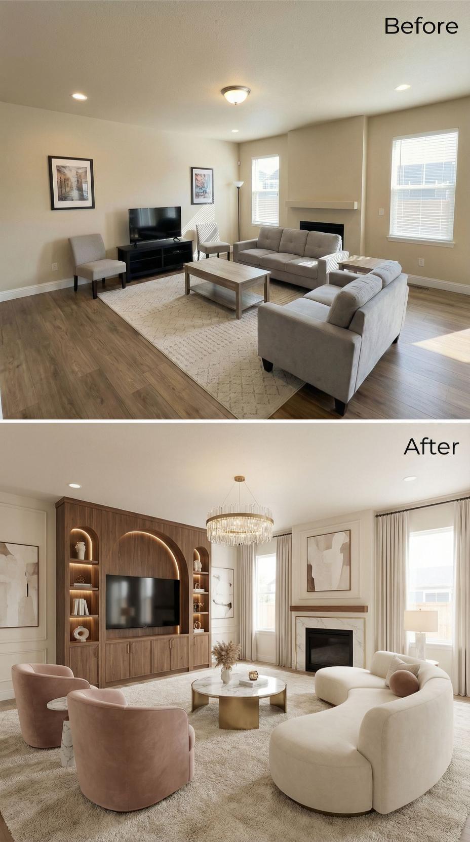 Elegantní proměny obývacího pokoje PŘED a PO pro milovníky nadčasového designu
