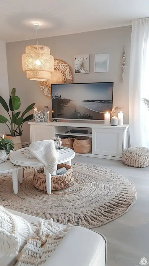 Nadčasový boho-chic obývák v jemných přírodních tónech