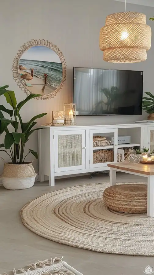 Nadčasový boho-chic obývák v jemných přírodních tónech