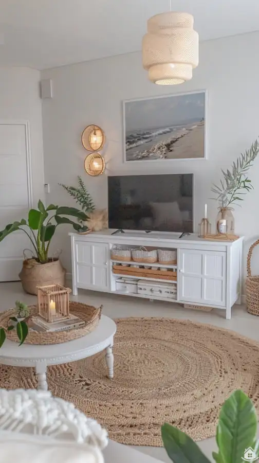 Nadčasový boho-chic obývák v jemných přírodních tónech