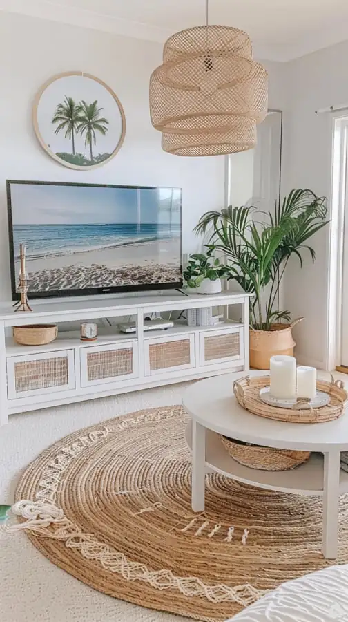 Nadčasový boho-chic obývák v jemných přírodních tónech