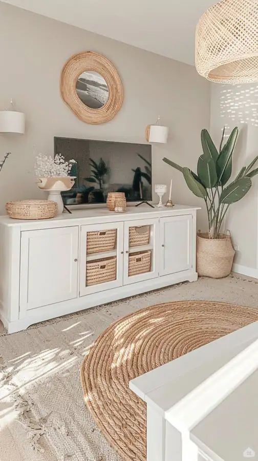 Nadčasový boho-chic obývák v jemných přírodních tónech
