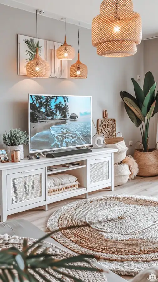 Nadčasový boho-chic obývák v jemných přírodních tónech
