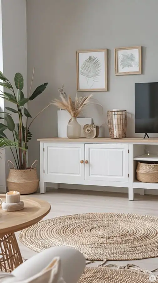 Nadčasový boho-chic obývák v jemných přírodních tónech