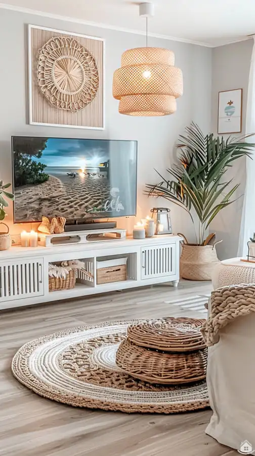 Nadčasový boho-chic obývák v jemných přírodních tónech