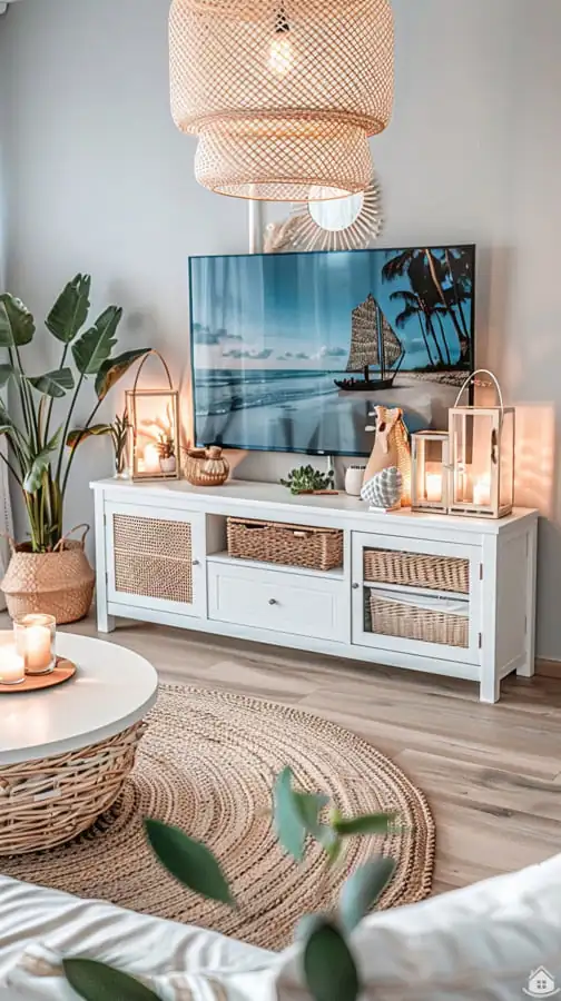 Nadčasový boho-chic obývák v jemných přírodních tónech