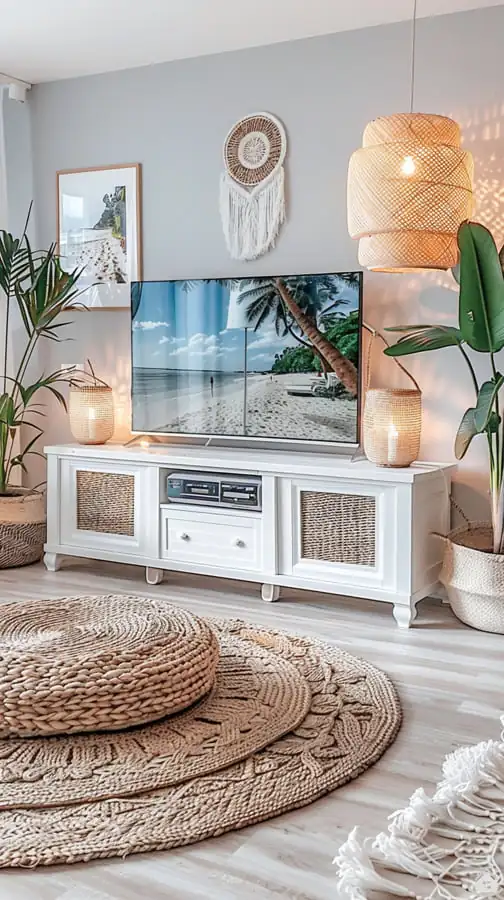 Nadčasový boho-chic obývák v jemných přírodních tónech