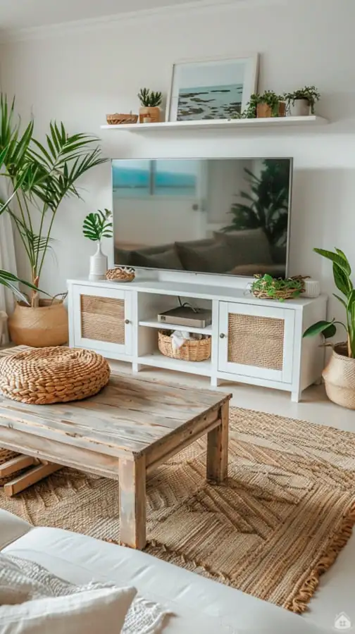 Nadčasový boho-chic obývák v jemných přírodních tónech
