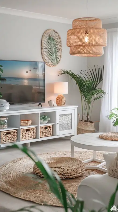 Nadčasový boho-chic obývák v jemných přírodních tónech