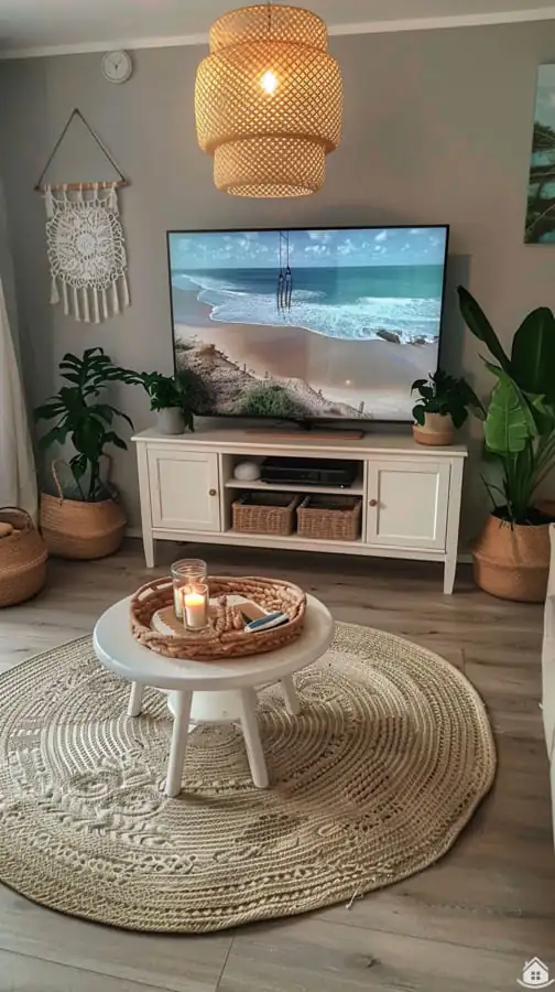 Nadčasový boho-chic obývák v jemných přírodních tónech