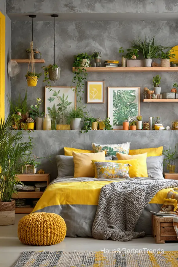 Žlutá & šedá ložnice: inspirace pro moderní a útulný interiér