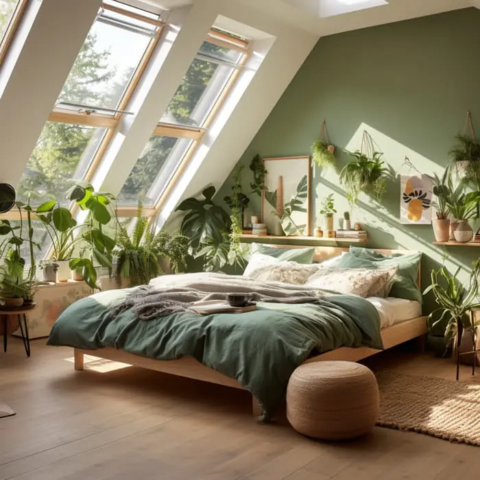 Zelená ložnice v podkroví: Krásné inspirace pro stylové bydlení